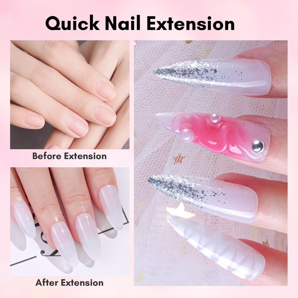 Makartt Poly Nail Gel Set, couleurs blanc-lait pour un fini neutre.
