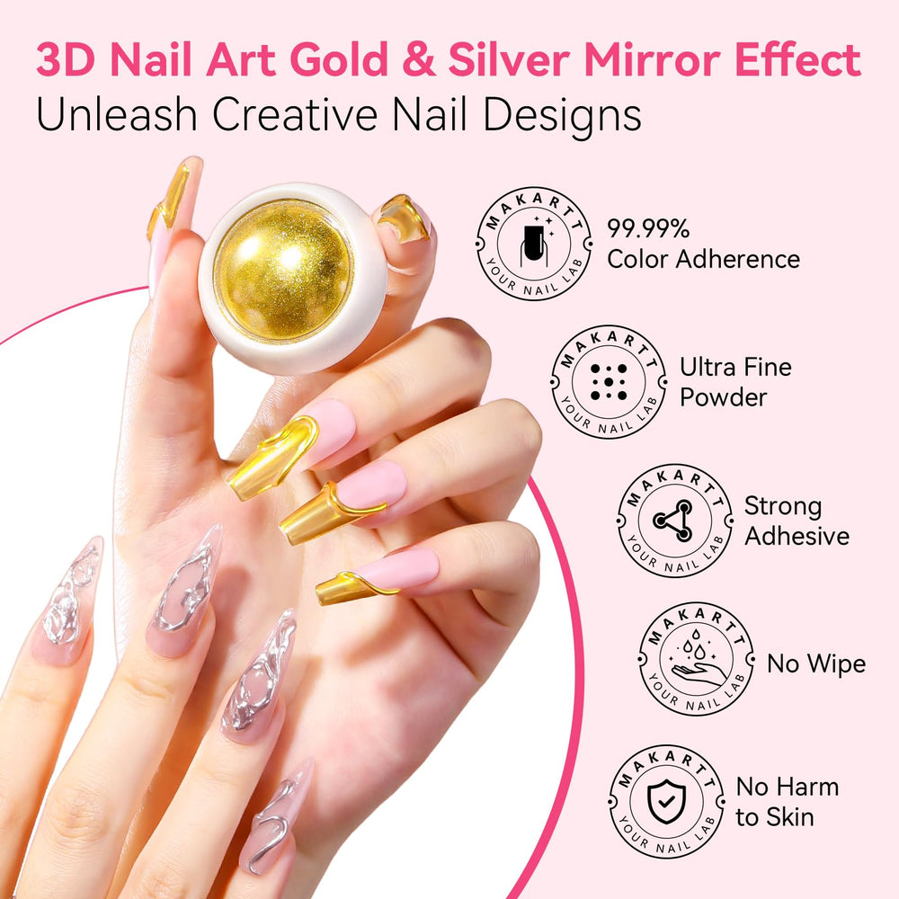 Makartt poudre chrome, couleur miroir pour ongles brillants.