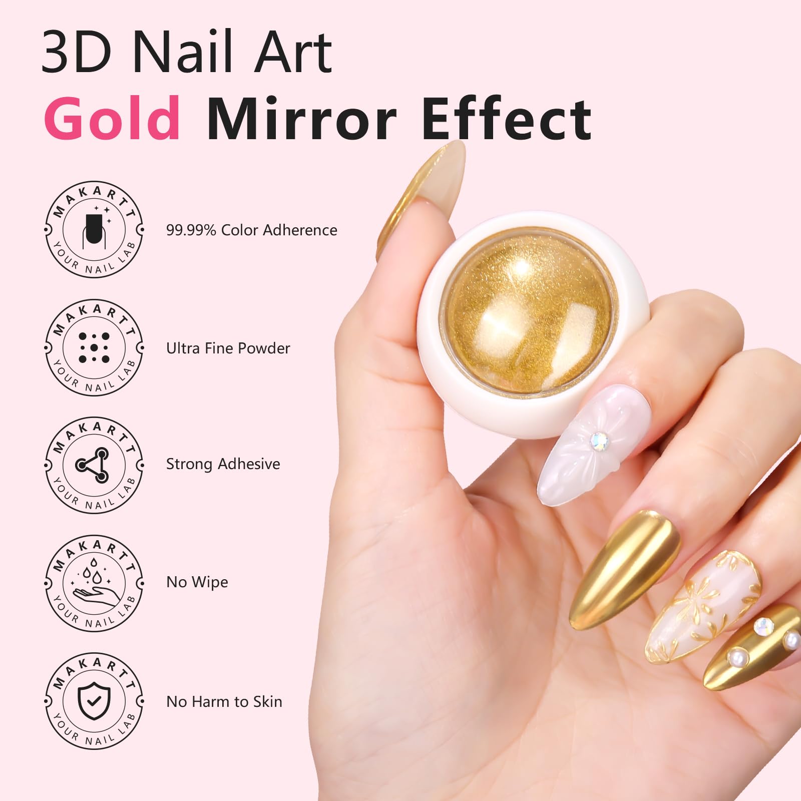 Makartt poudre or glitter pour art des ongles avec éclat miroir.