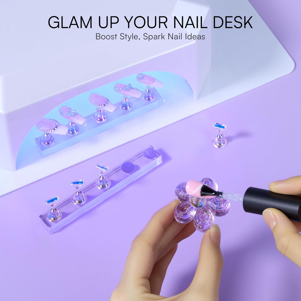 Makartt Support d’ongles violet présente un aimant robuste pour démonstration et séchage précis.