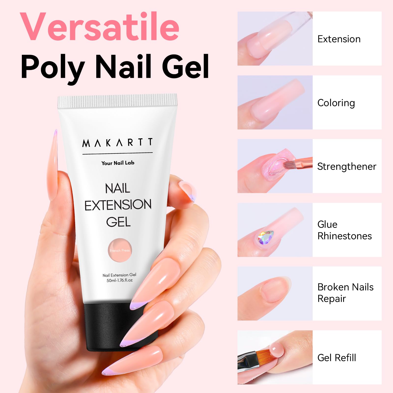 Makartt gel poly ongle – texture épaisse facilitant le modelage des ongles.