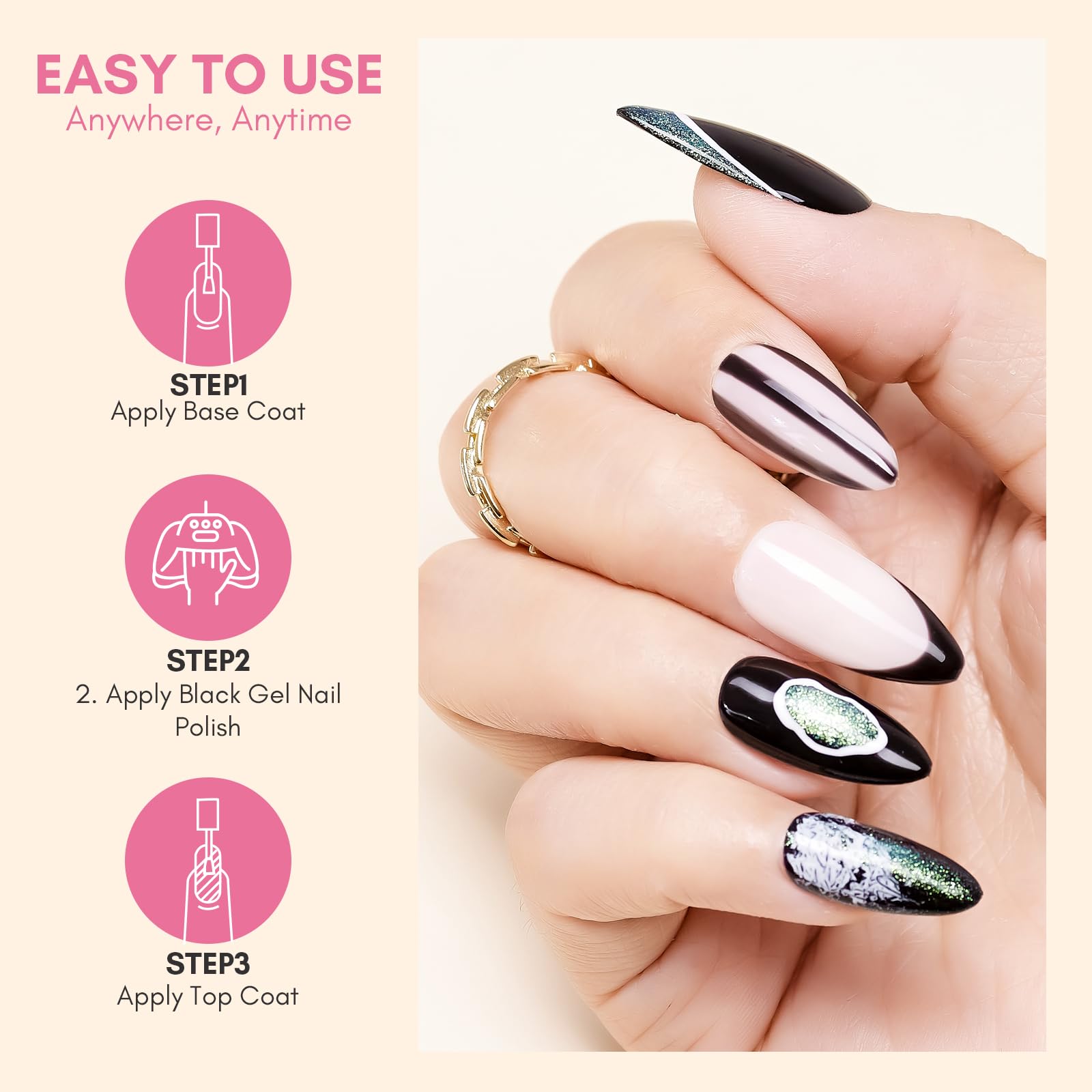 Formule douce du Vernis Gel Noir Makartt adaptée aux ongles