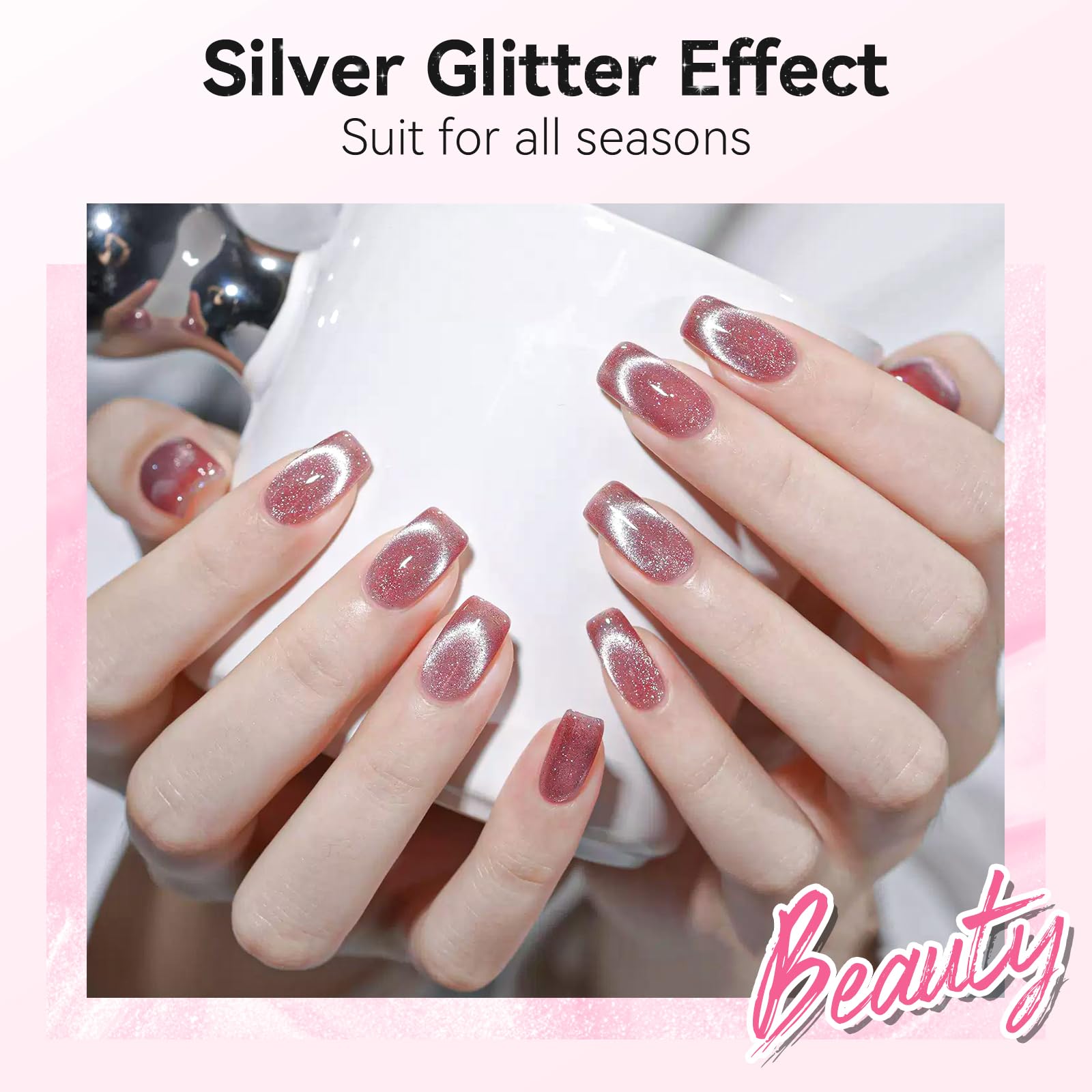 Makartt vernis gel oeil-chat argent base compatible facilite la superposition sur différentes couleurs