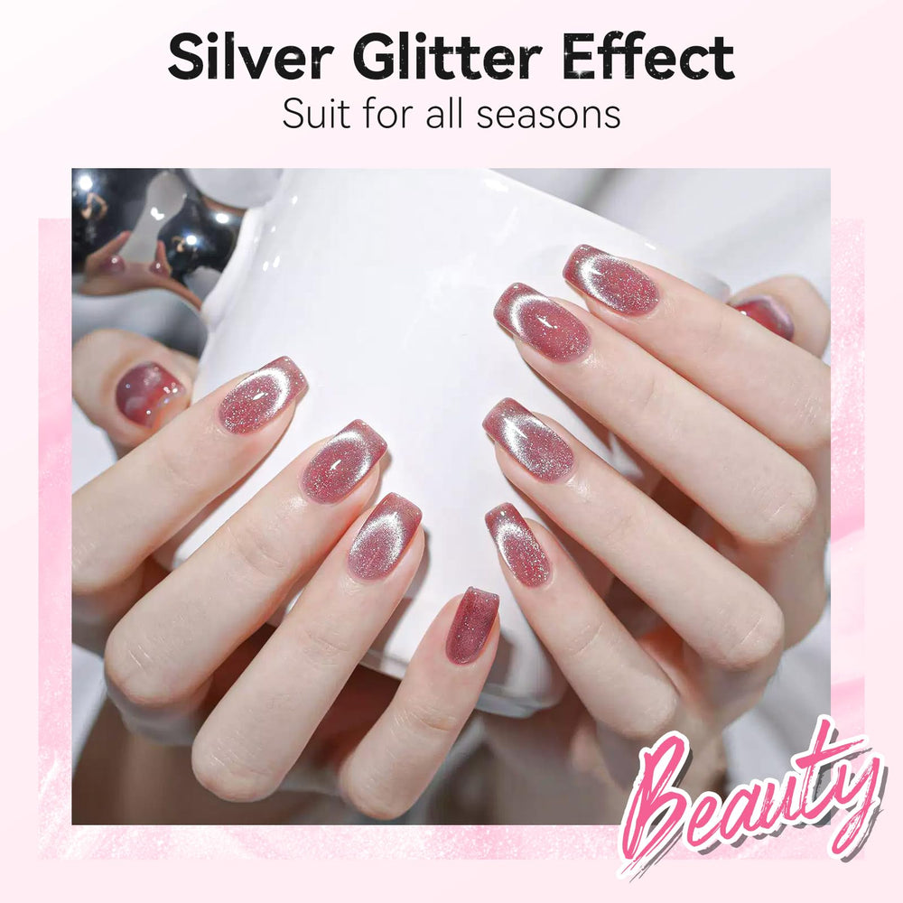 Makartt vernis gel oeil-chat argent base compatible facilite la superposition sur différentes couleurs