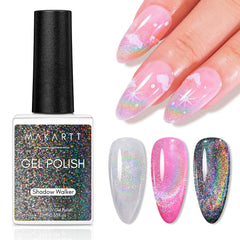 Makartt Gel Œil-de-chat Arc-en-Ciel 9D sur ongles, pour un effet lumineux.