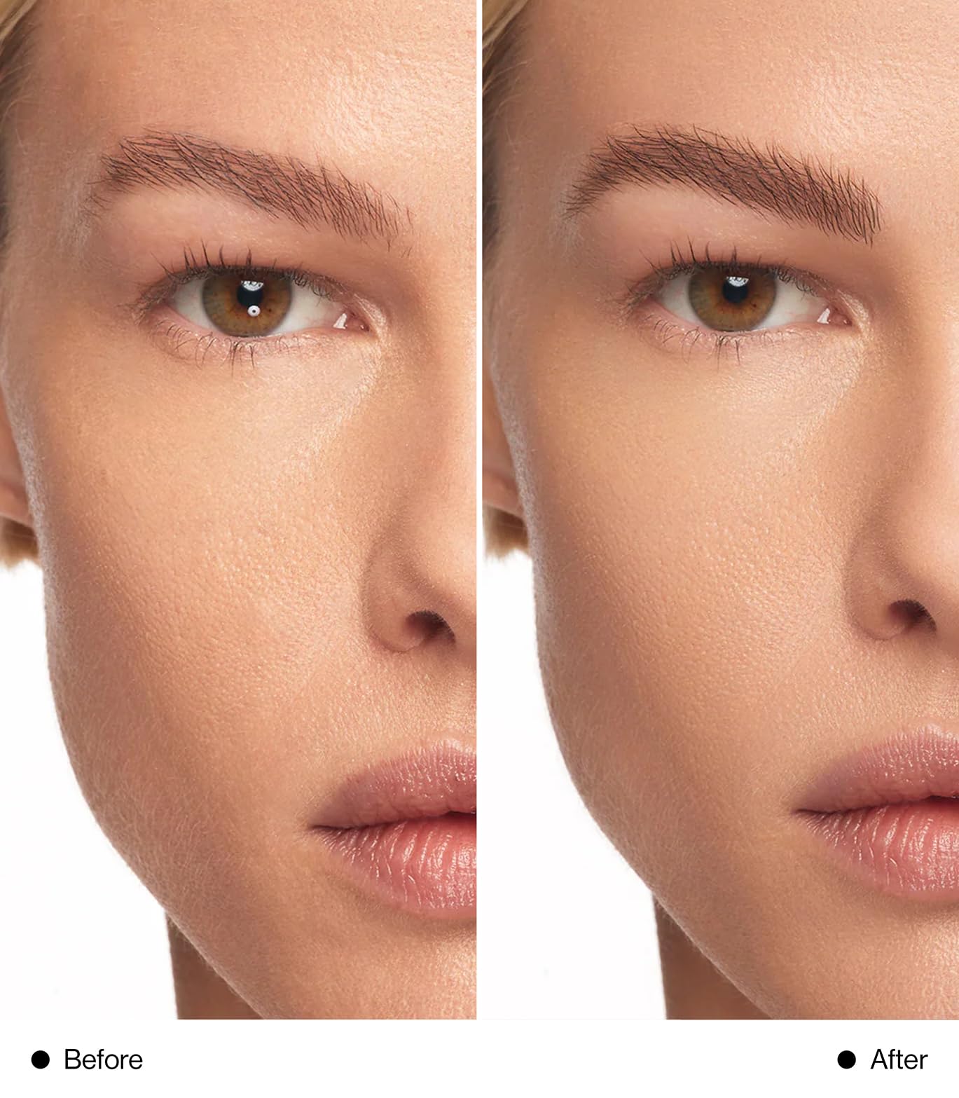 MAKE Beauty Infinite Hold sourcils avant-après avec poils mieux sculptés.