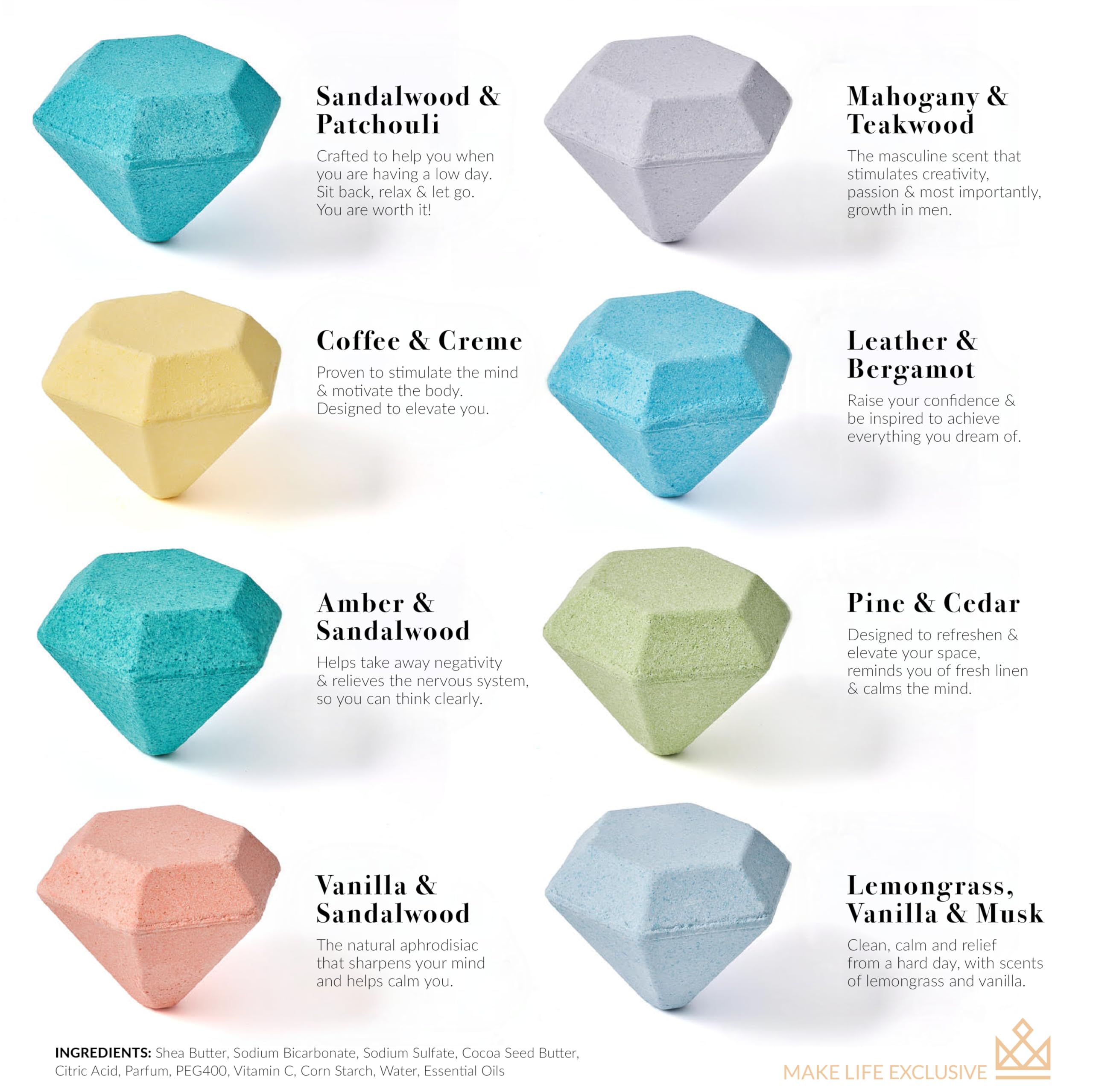 MAKE LIFE EXCLUSIVE bombes-bain-diamant – peau douce grâce aux huiles essentielles.