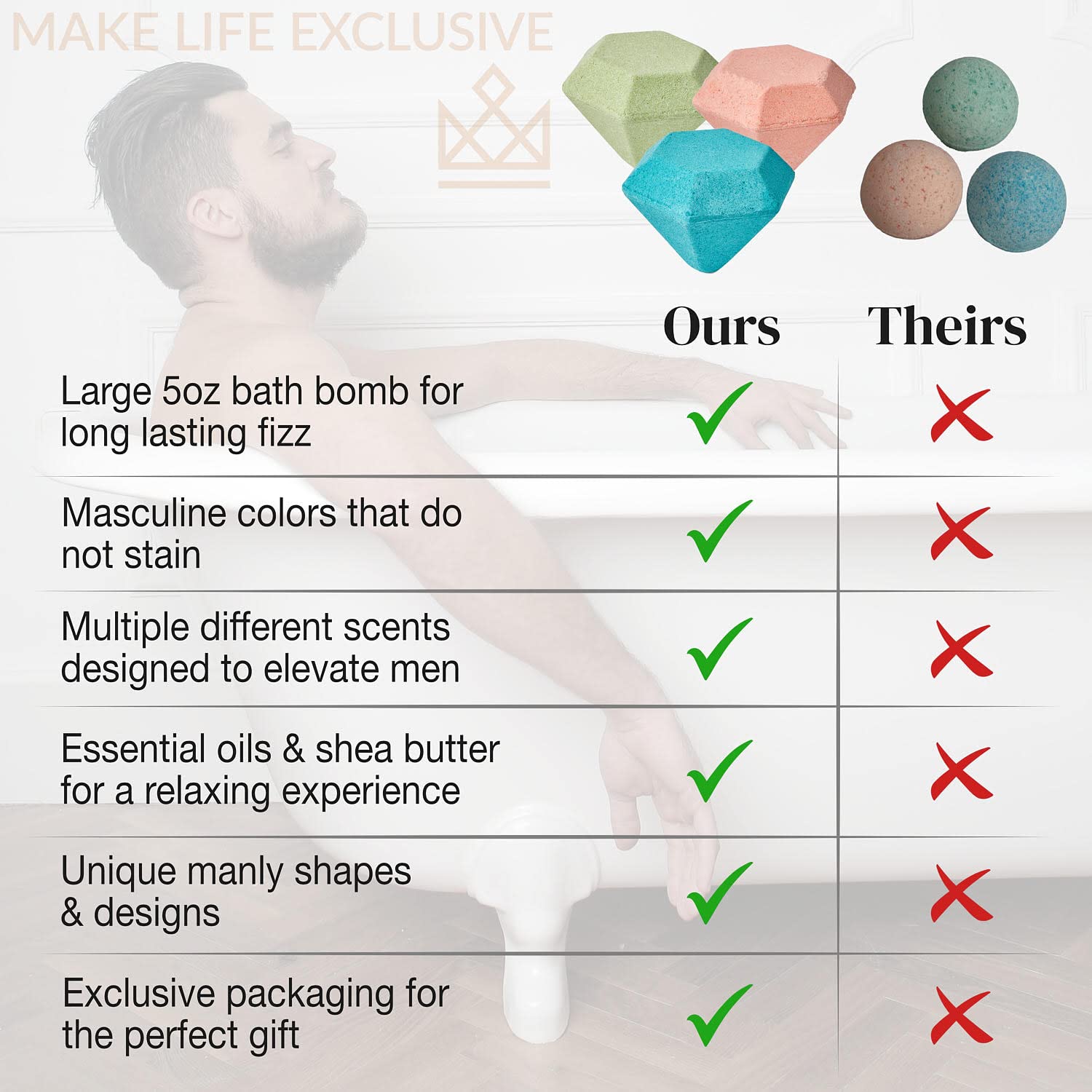 MAKE LIFE EXCLUSIVE bombes-bain-diamant – parfum masculin apaisant pour un moment de relaxation.