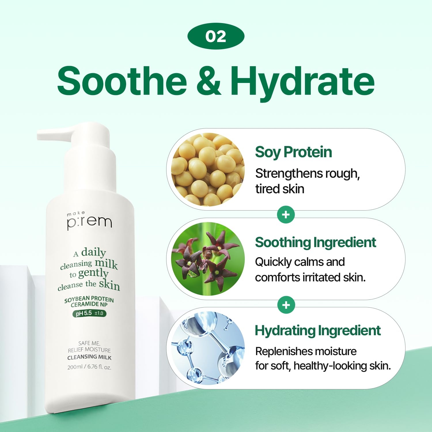 Ingrédients soja et meadowfoam, MAKEP:REM Safe Me hydrate la peau