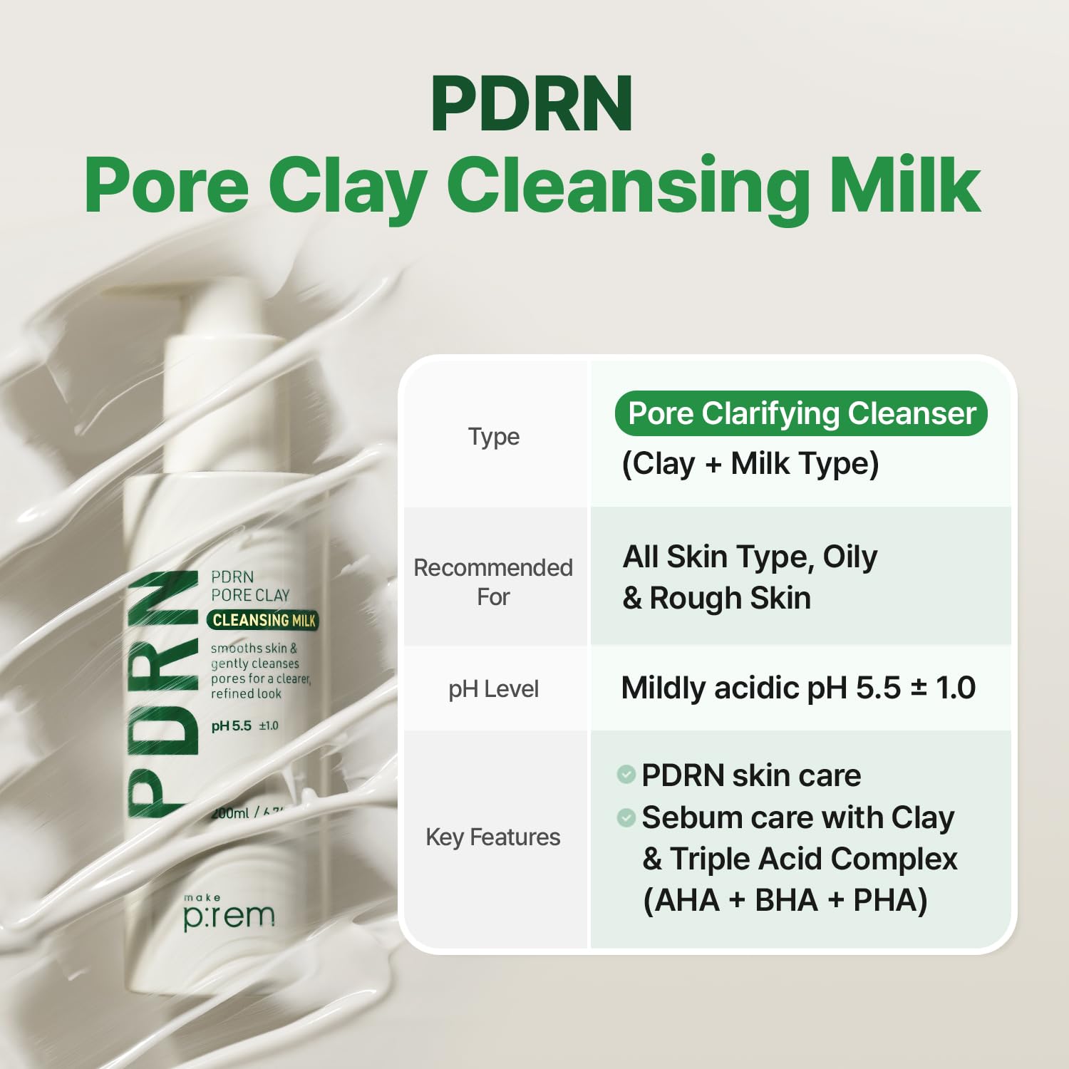 Texture crème douce MAKEP:REM PDRN pour le nettoyage.