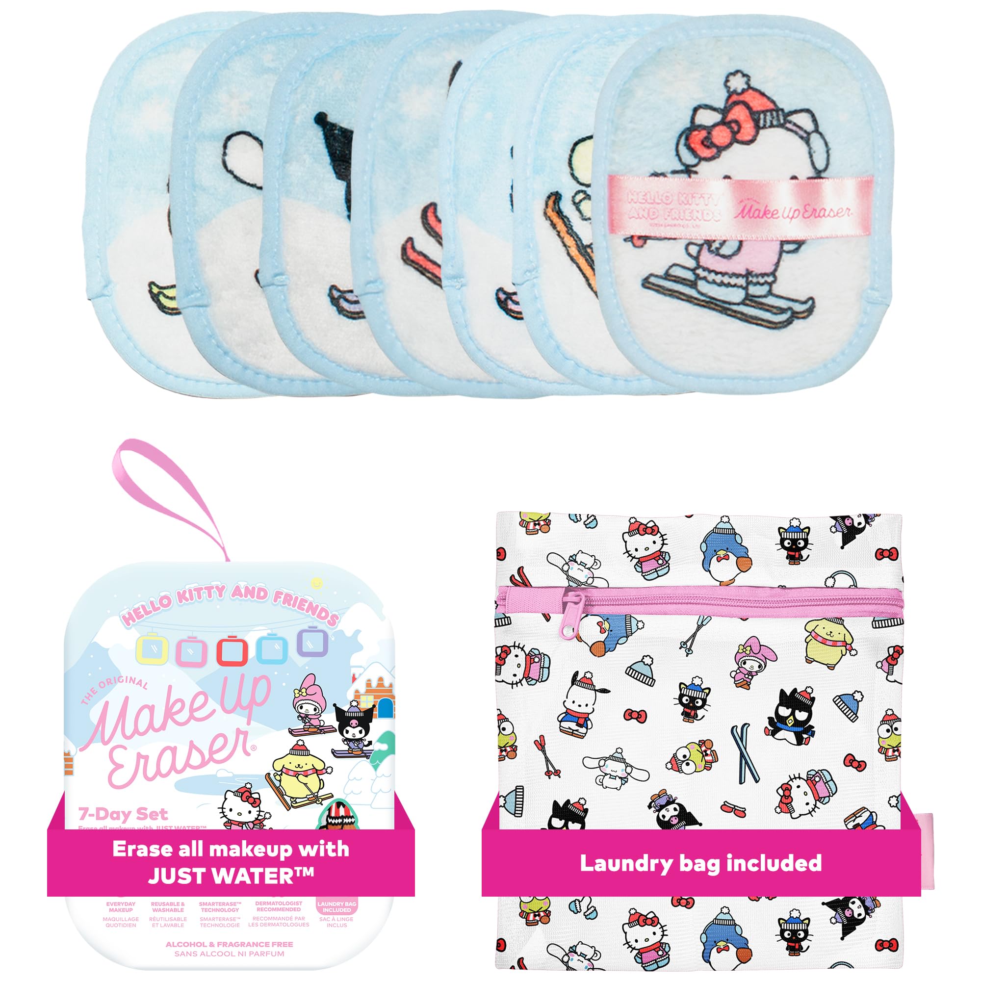 MakeUp Eraser ensemble 7 jours Hello Kitty Skiing, démaquillage sans produits chimiques.