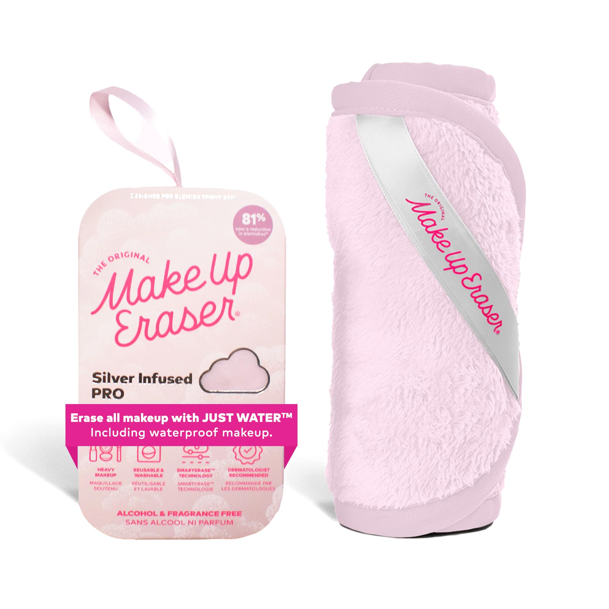 MakeUp Eraser Pro – boîte argent infusé, prêt à l’emploi pour démaquiller