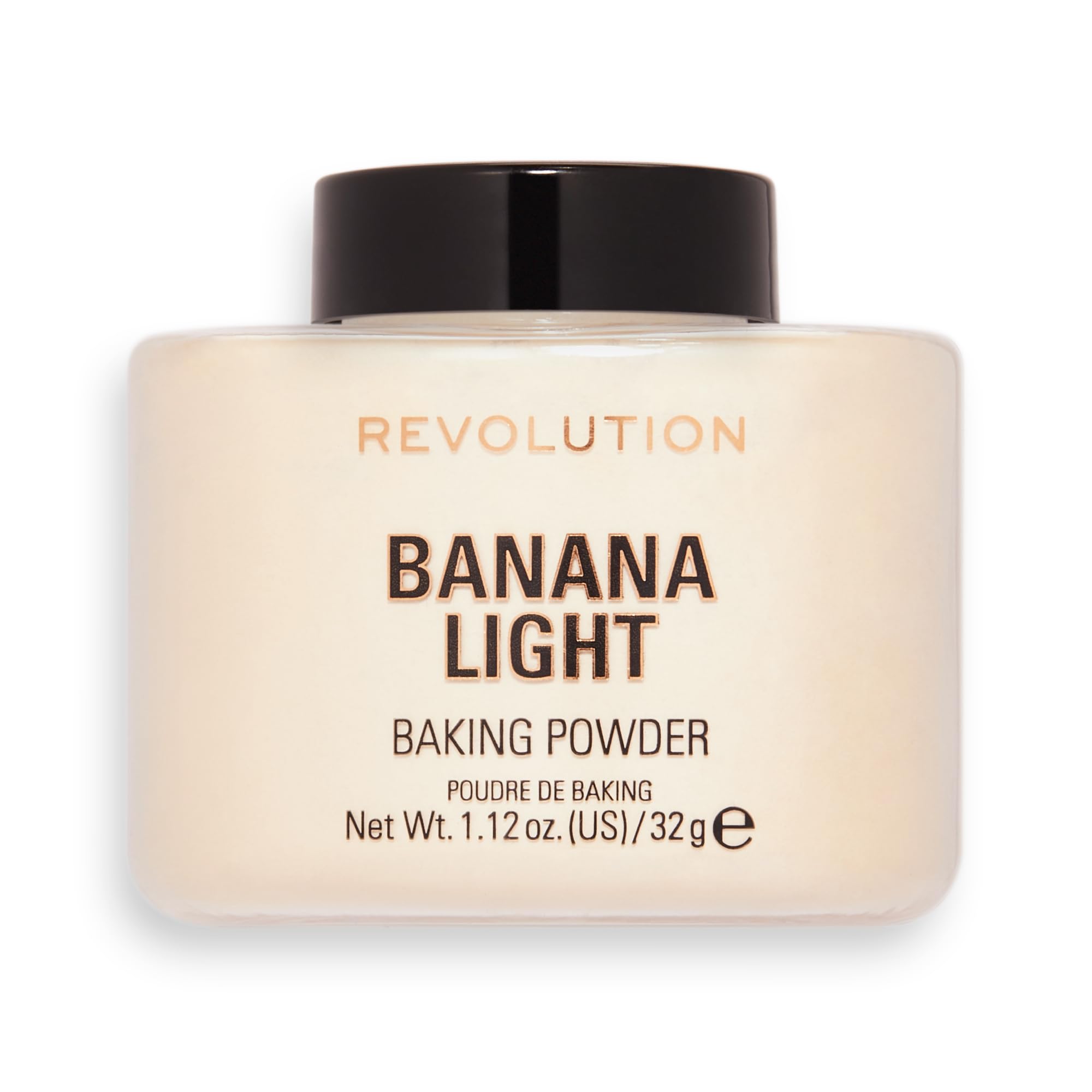 Makeup Revolution emballage de poudre loose Baking Banane Light, application facile et légère