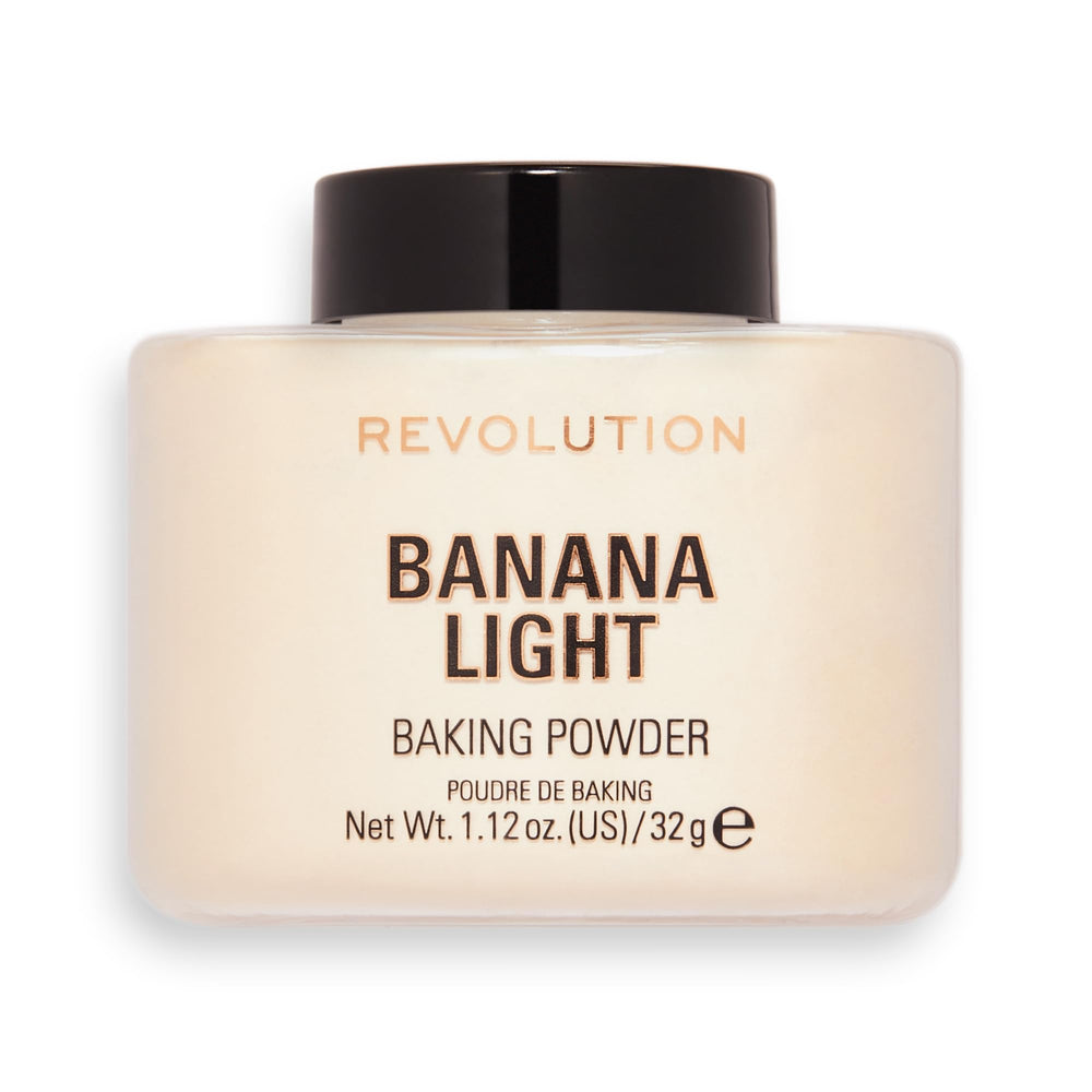 Makeup Revolution emballage de poudre loose Baking Banane Light, application facile et légère