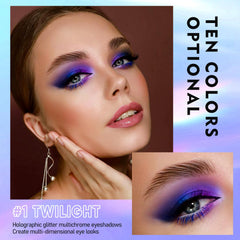 MAKI YIKA Échantillon glitter yeux violet, texture fluide et couvrante.