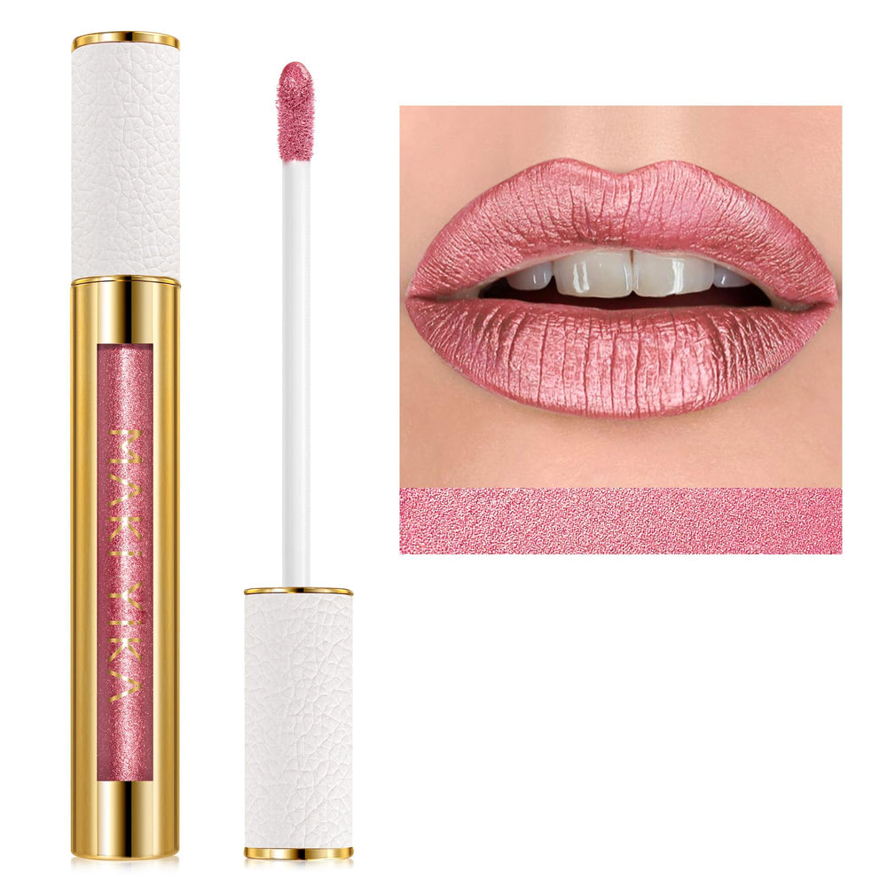 MAKI YIKA étui lipstick métallique avec paillettes, look glamour.