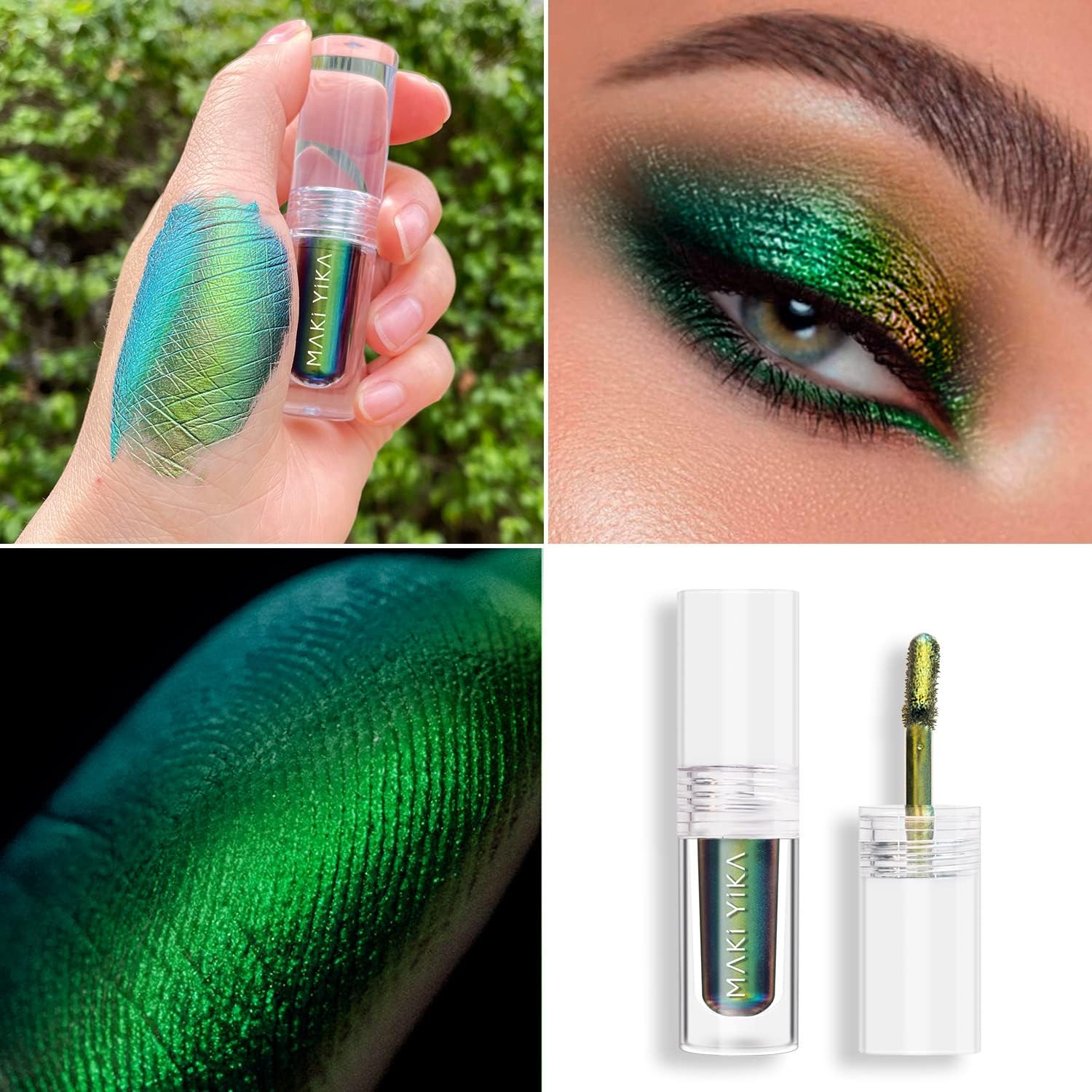 MAKI YIKA ombre liquide paon-vert révèle un effet multichrome selon la lumière