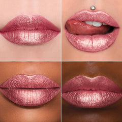MAKI YIKA rose nude en action, couleur lumineuse sur les lèvres.