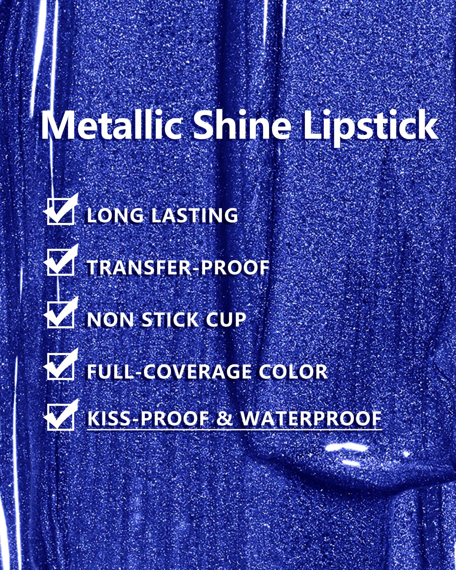 MAKI YIKA rouge à lèvres bleu métallique, fini brillant et tenue résistante.