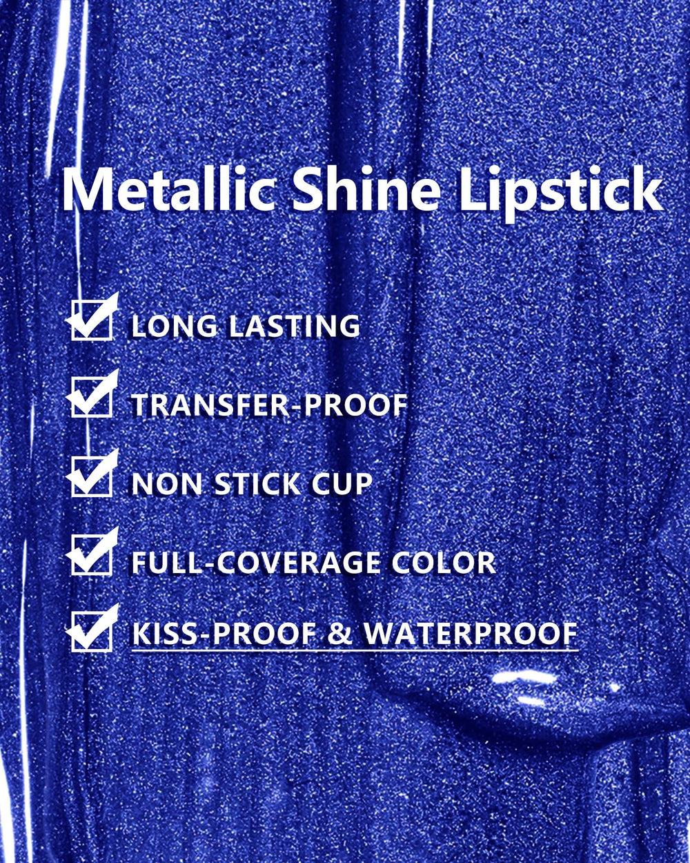 MAKI YIKA rouge à lèvres bleu métallique, fini brillant et tenue résistante.
