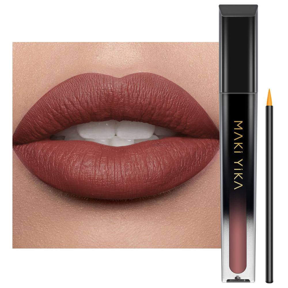 MAKI YIKA emballage du rouge à lèvres brun nude, pratique et portable pour déplacements.