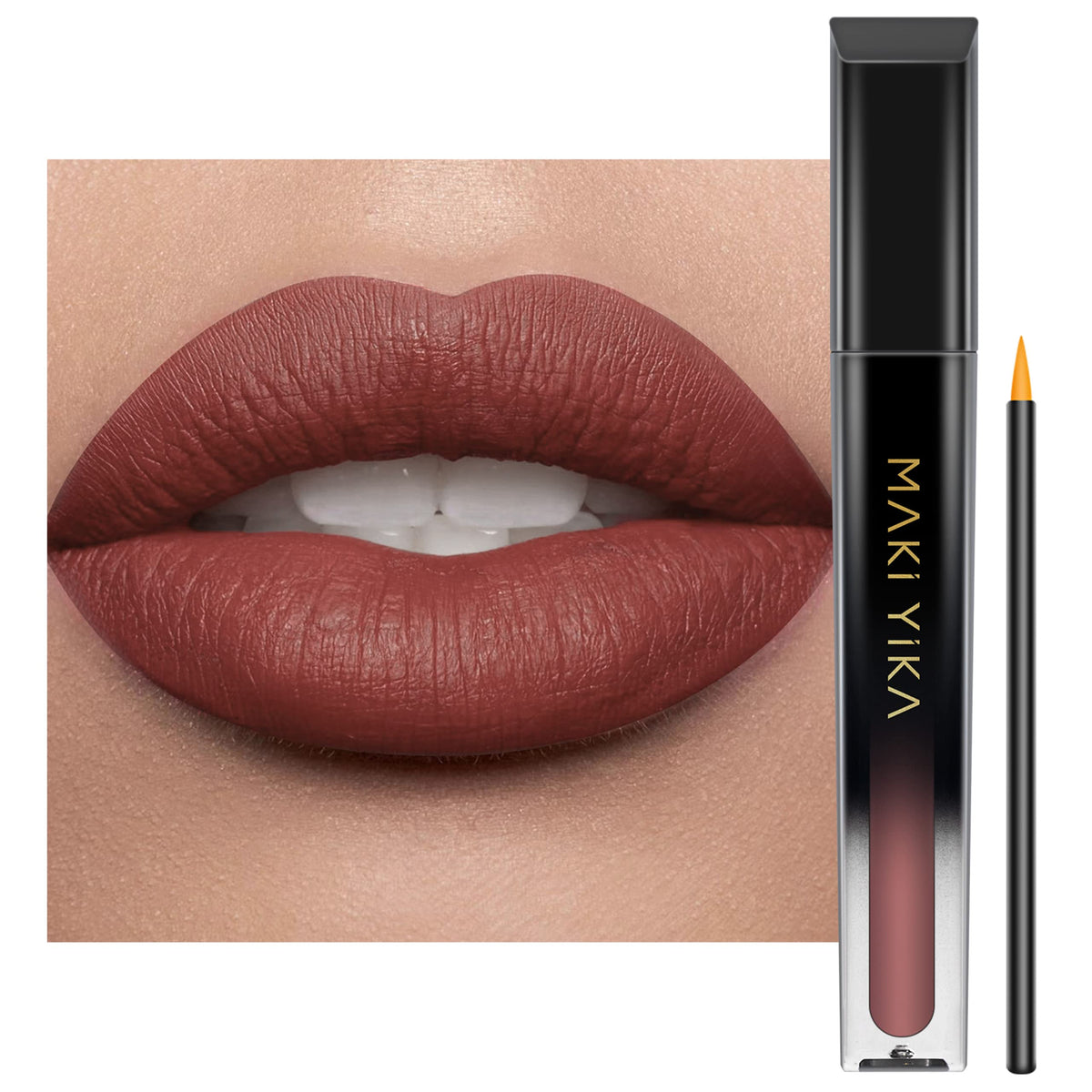 MAKI YIKA emballage du rouge à lèvres brun nude, pratique et portable pour déplacements.