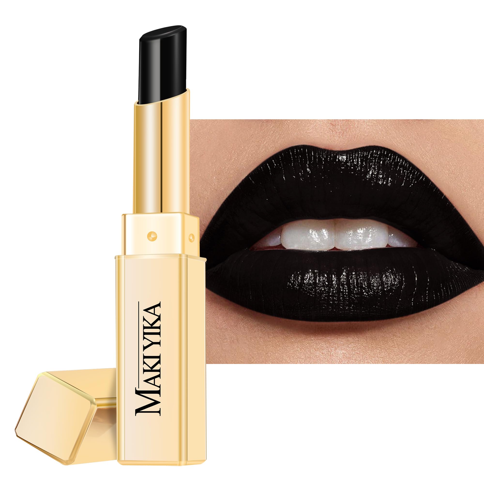 MAKI YIKA rouge à lèvres noir brillant – tube élégant avec hydratation longue durée