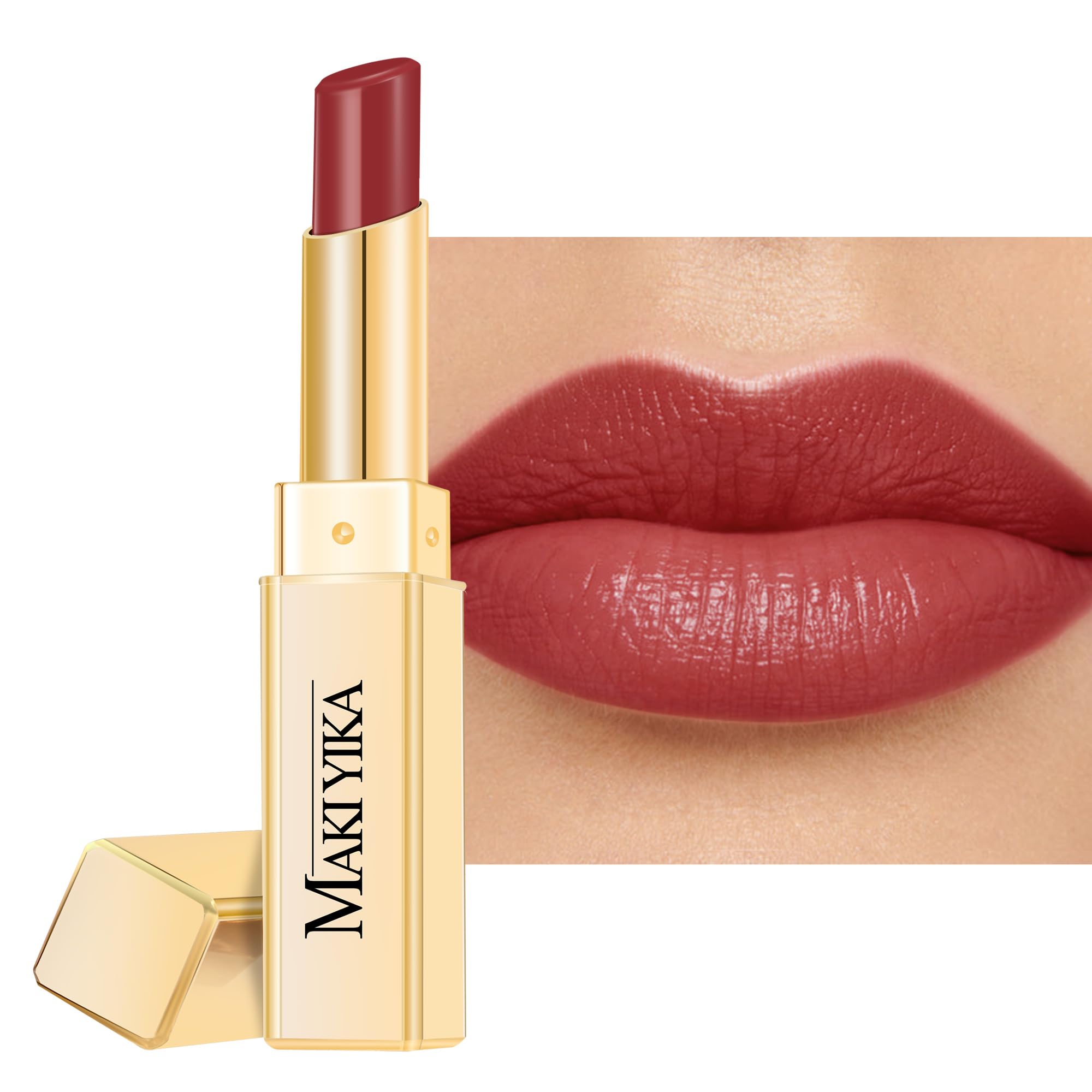 MAKI YIKA rouge lèvres mauve en emballage, hydratation et couleur durable.