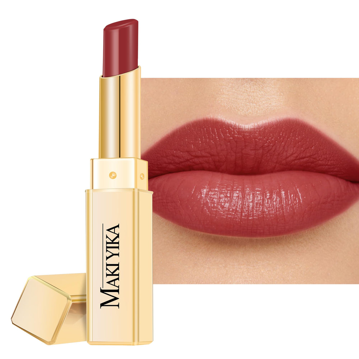 MAKI YIKA rouge lèvres mauve en emballage, hydratation et couleur durable.