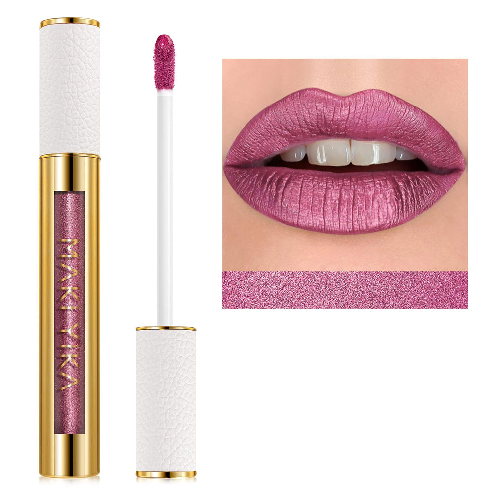 MAKI YIKA rouge métallique rose, tube élégant pour un fini lumineux durable.