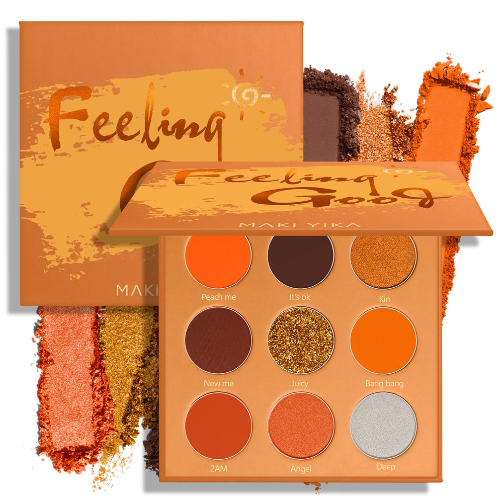 MAKI YIKA – palette d'ombres orange, couleur riche pour un regard vibrant et tenue longue.
