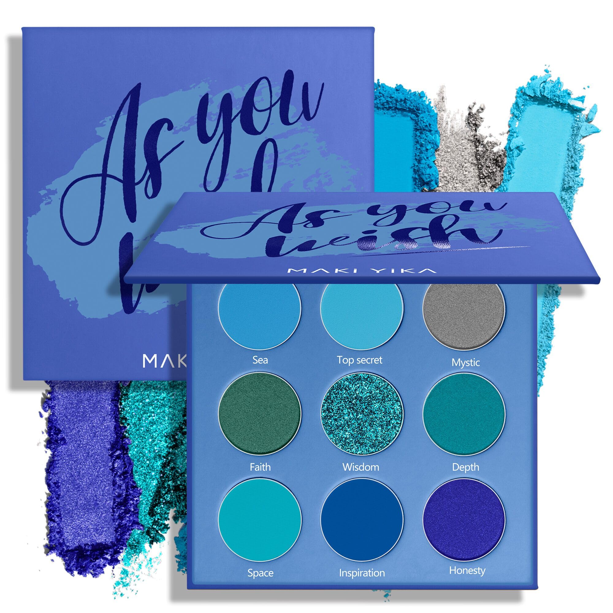 MAKI YIKA palette yeux bleu ensemble, nuances intenses pour un regard polyvalent et durable.