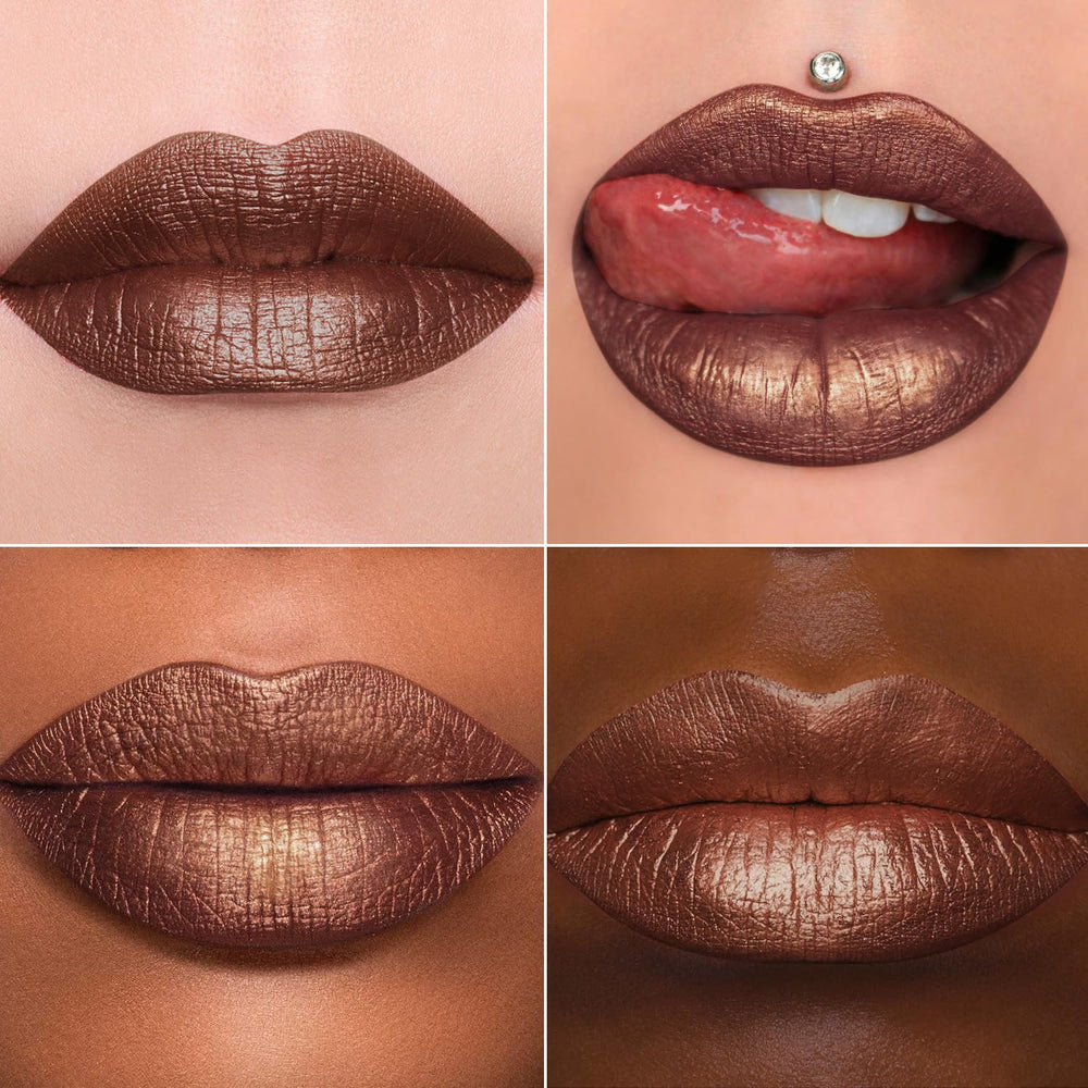 MAKI YIKA rouge à lèvres brun métallique, effet paillettes soirée.