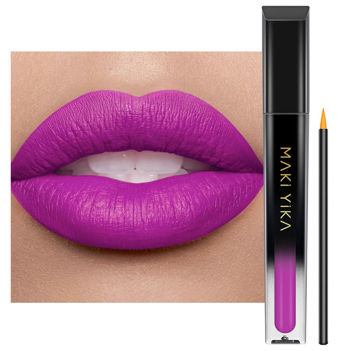 MAKI YIKA rouge à lèvres violet, flacon élégant pour une couleur durable.
