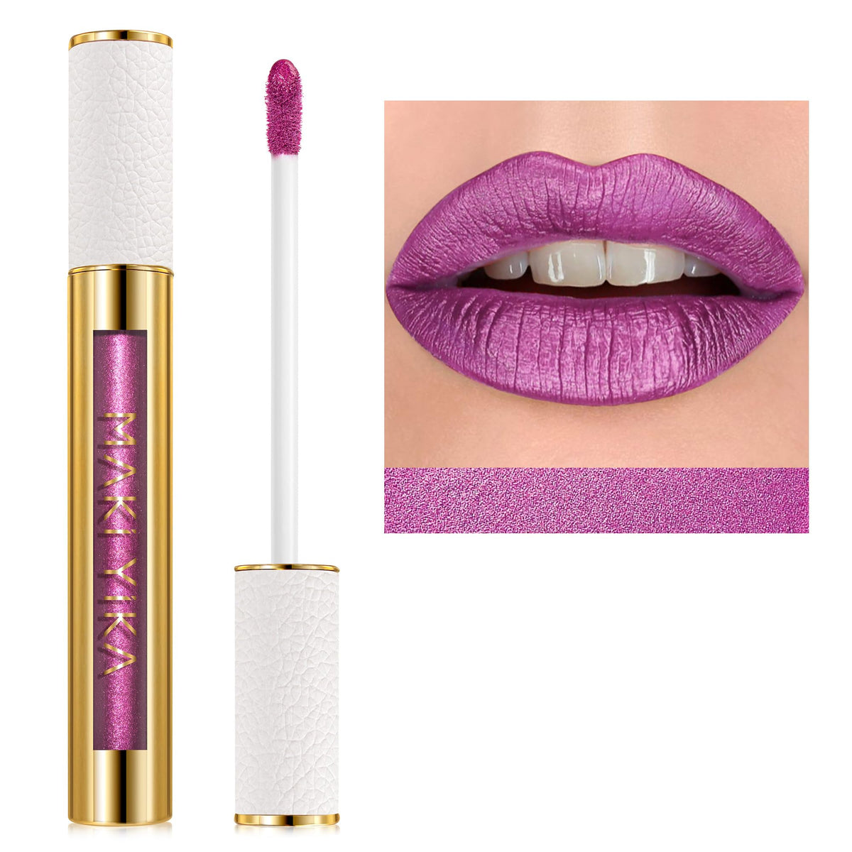 MAKI YIKA rouge liquide violet métallique en application longue durée.