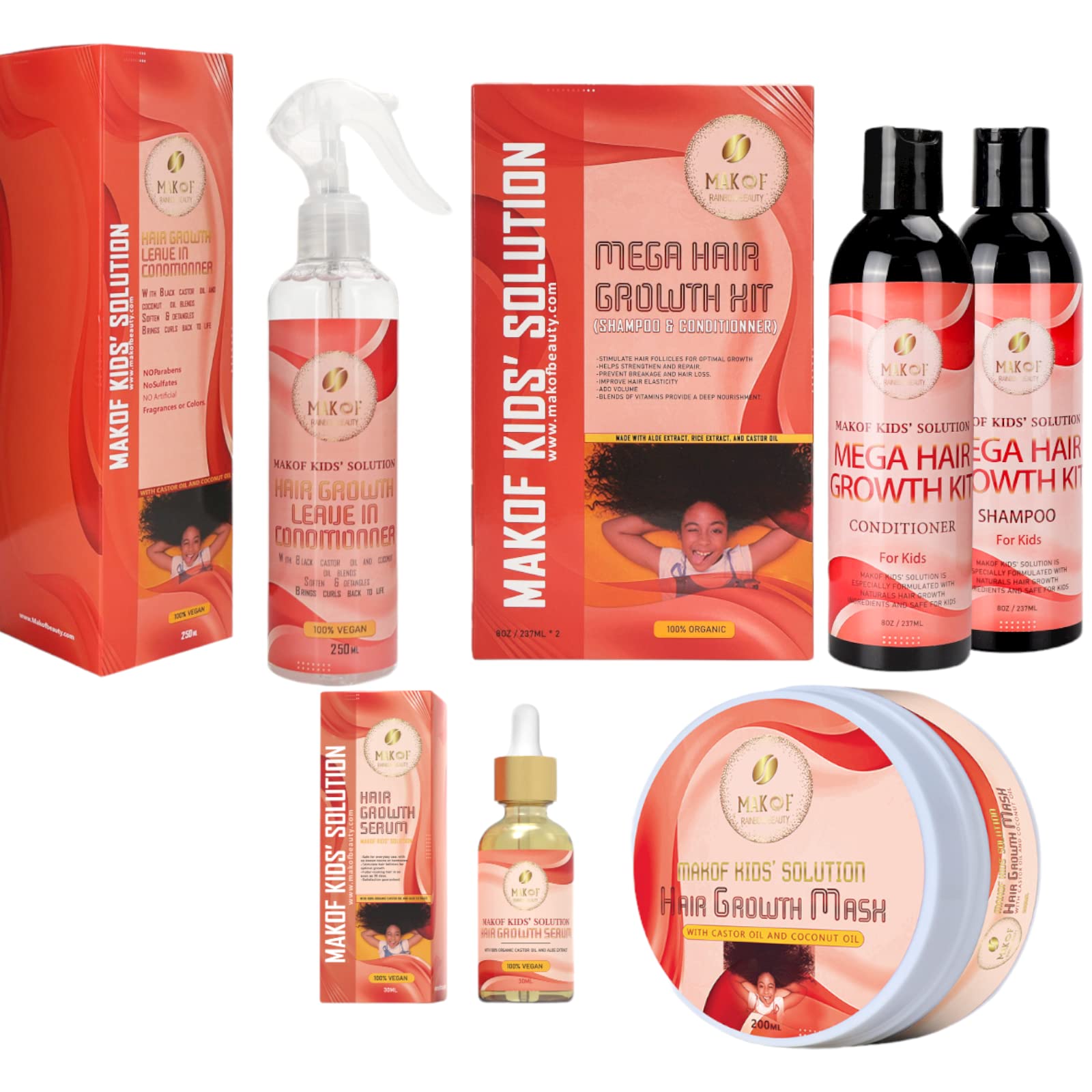 Makof Kids Shampoing Croissance Cheveux — bouteille, hydratation douce pour boucles faciles à démêler