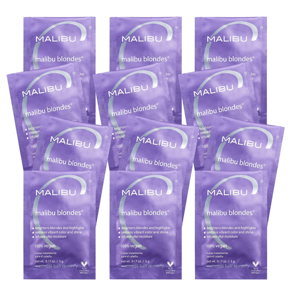 Emballage Malibu C Blondes Wellness Remedy, soin vegan pour blondes et reflets lumineux.