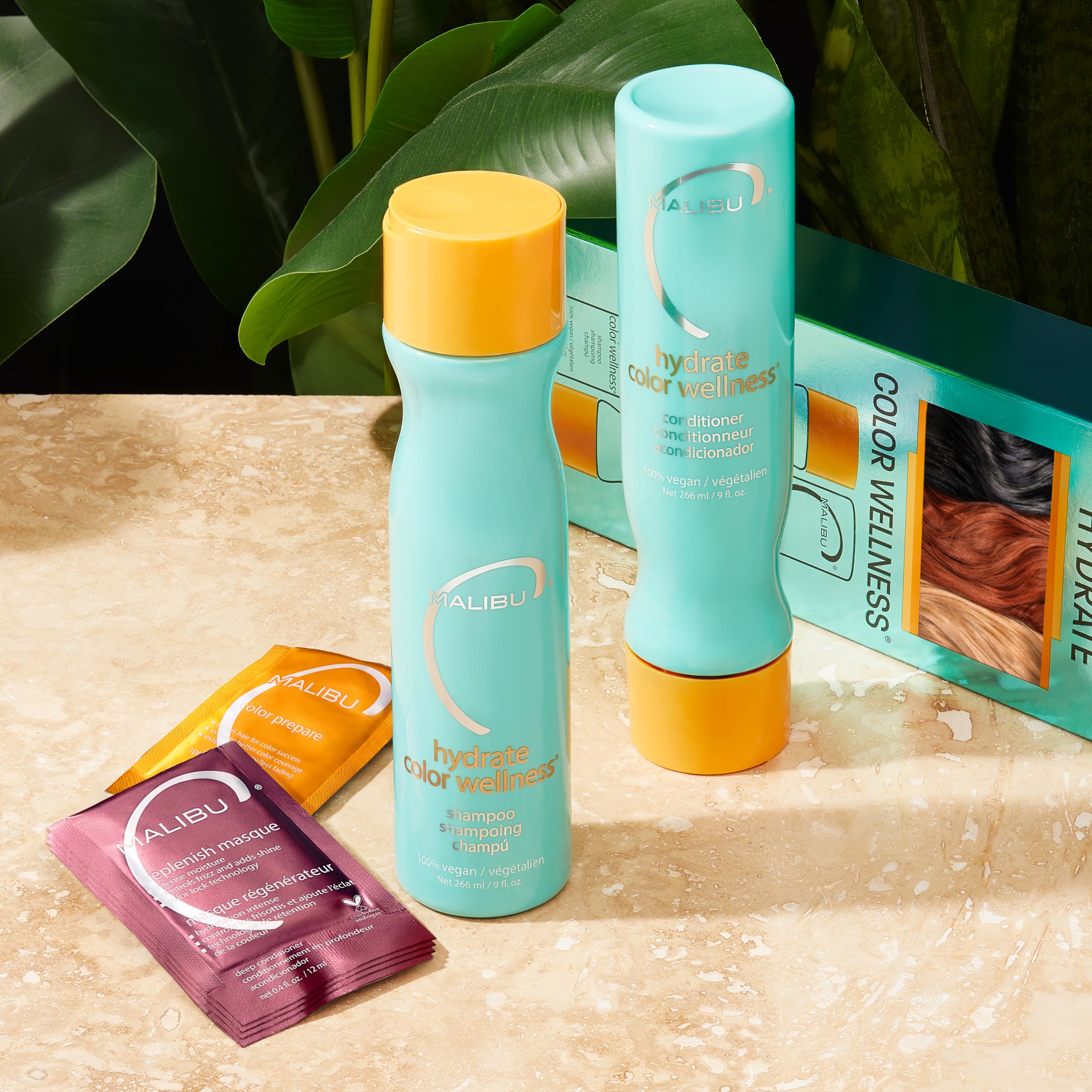 Huiles végétales visibles dans Malibu C Hydrate Color Wellness Conditioner, nourrissant et protecteur
