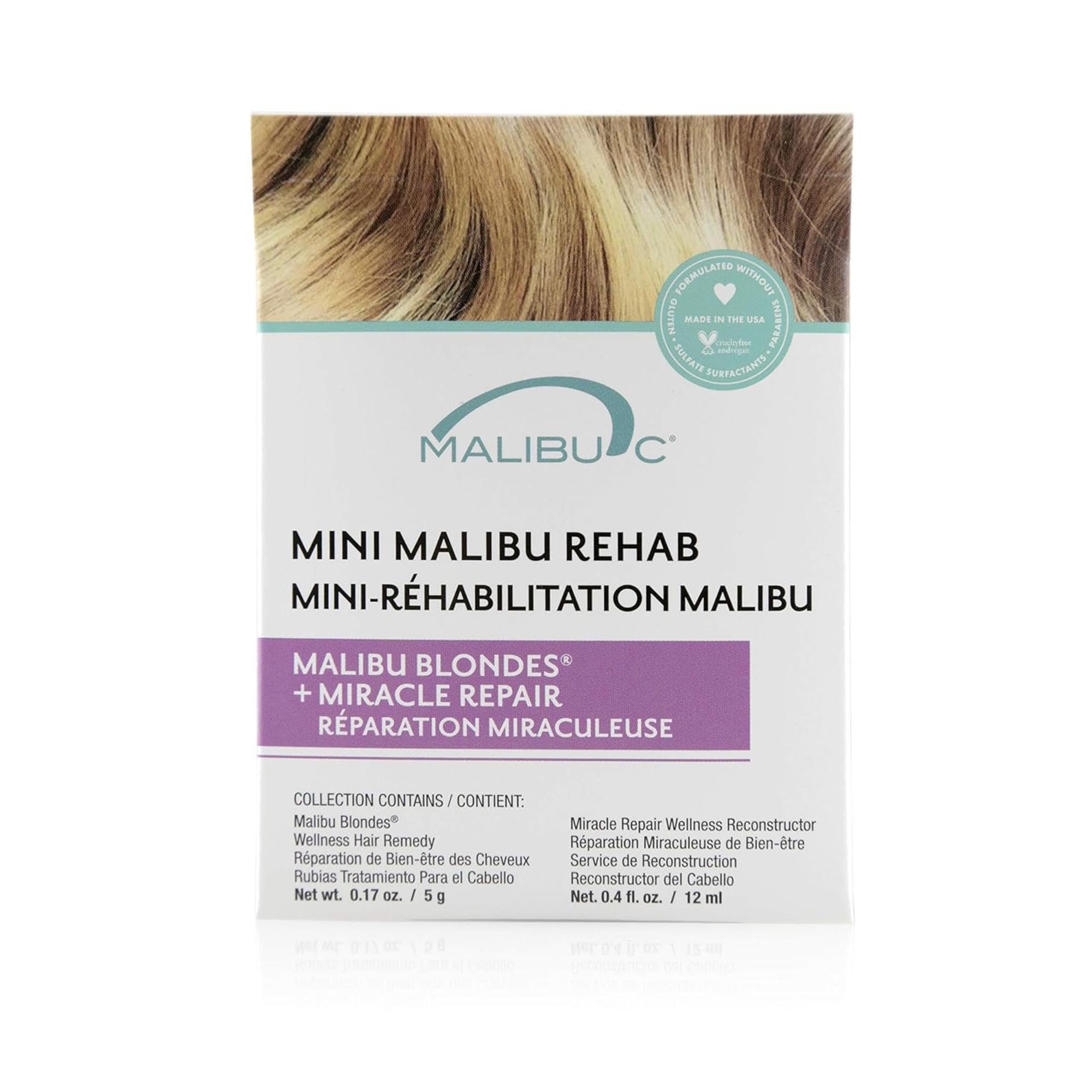 Malibu C Mini Rehab Blondes – masque cheveux hydratant pour brillance et douceur