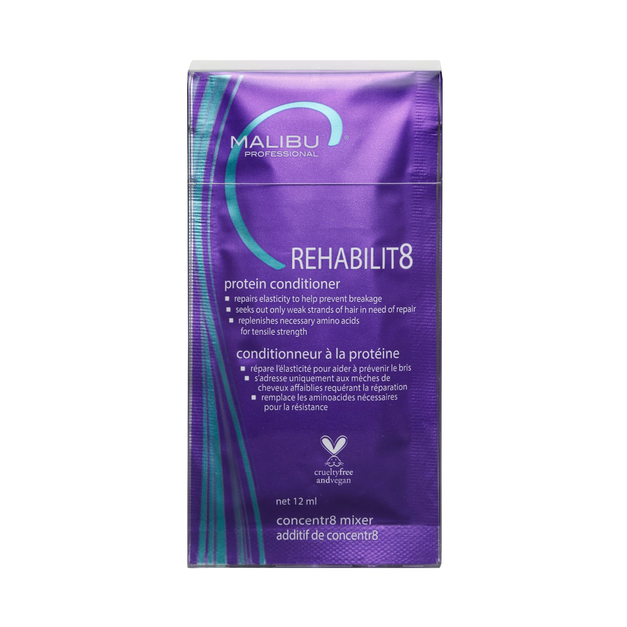Malibu C Rehabilit8 conditionneur smoothing paquet; hydratation intense pour cheveux fragiles.