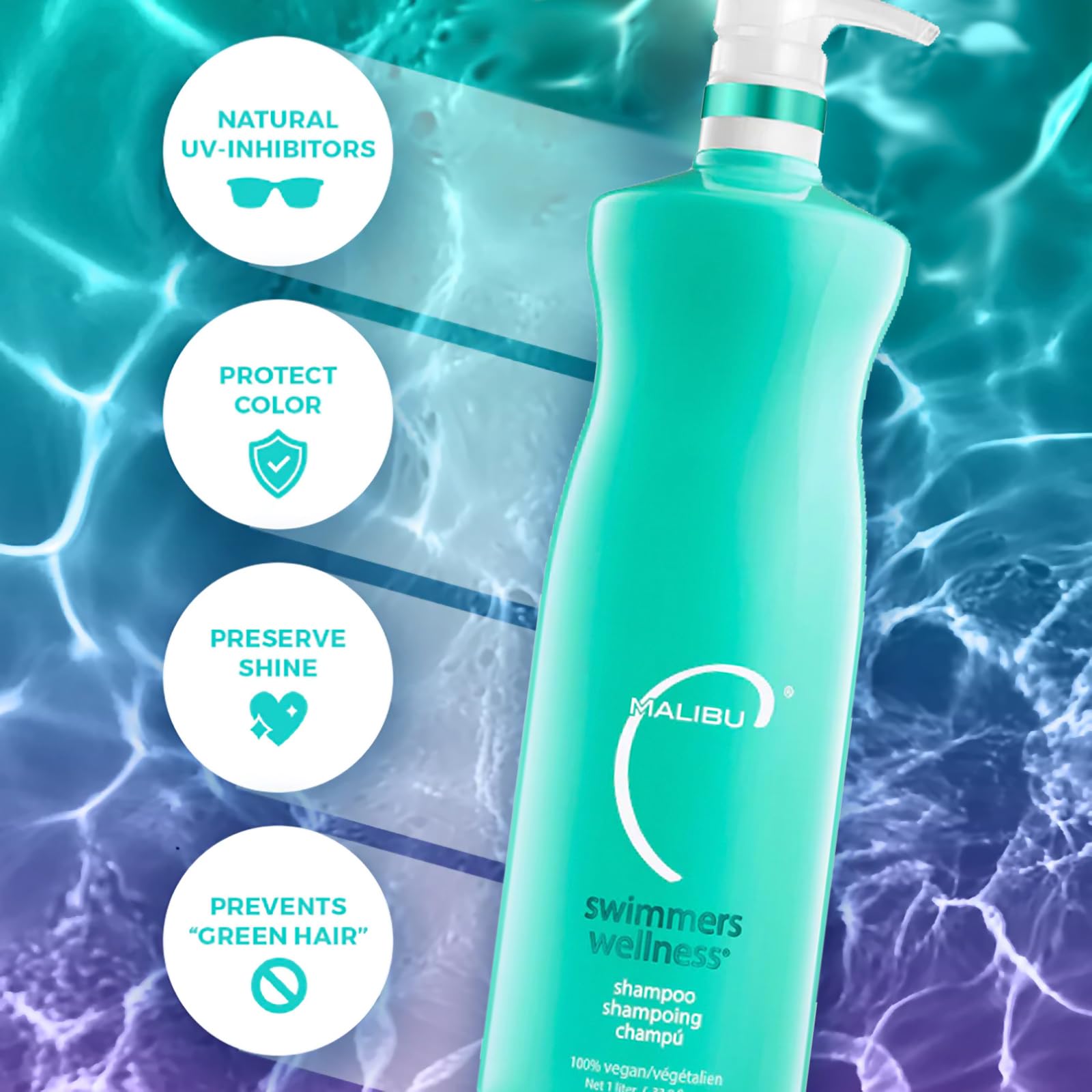 Texture crème du shampoing Malibu C nageurs dans la paume pour application douce.