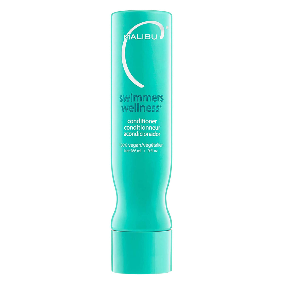 Malibu C Swimmers Wellness Conditioner – Bouteille visible, hydratation après natation et soin des longueurs.