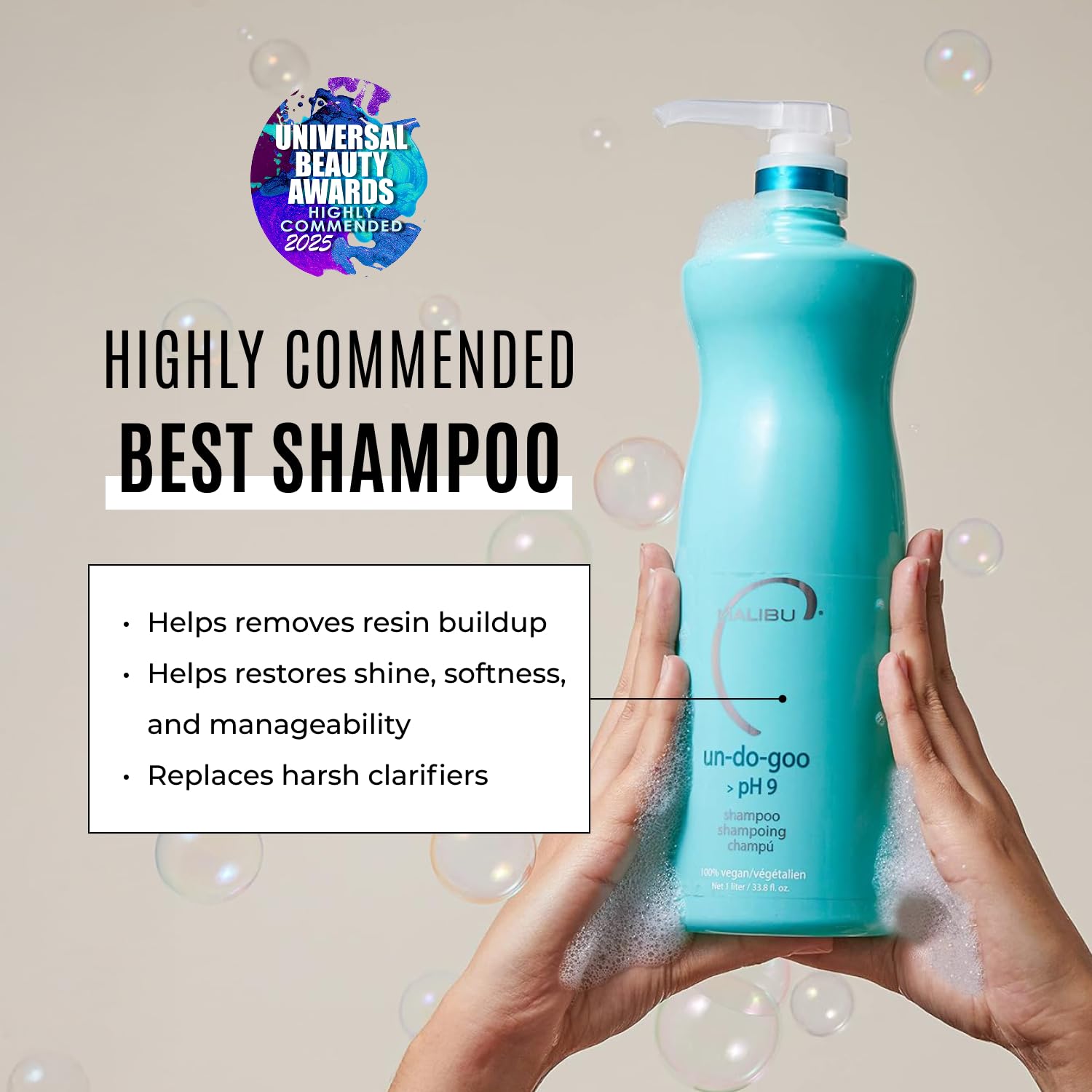 Malibu C Un-Do-Goo élimine les résidus pour cheveux propres et légers.