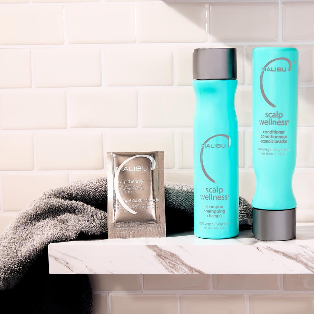 Usage hebdomadaire Malibu C: routine douce pour cuir chevelu sensible.