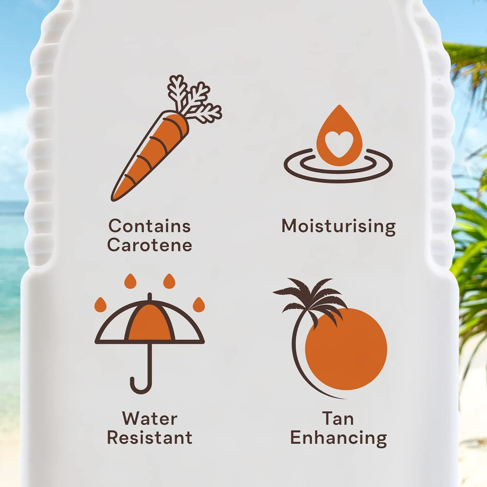 Malibu huile bronzante — extrait carotène carotte pour une couleur naturelle.