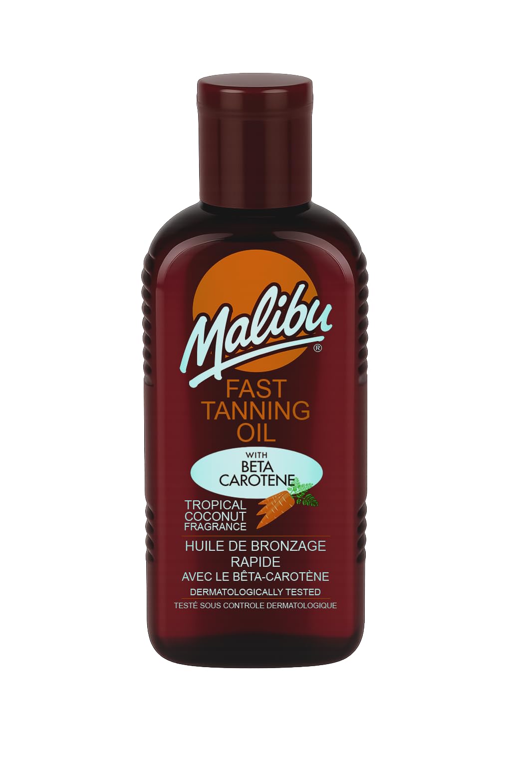 Malibu huile bronzante — bouteille facile à utiliser pour un bronzage homogène.