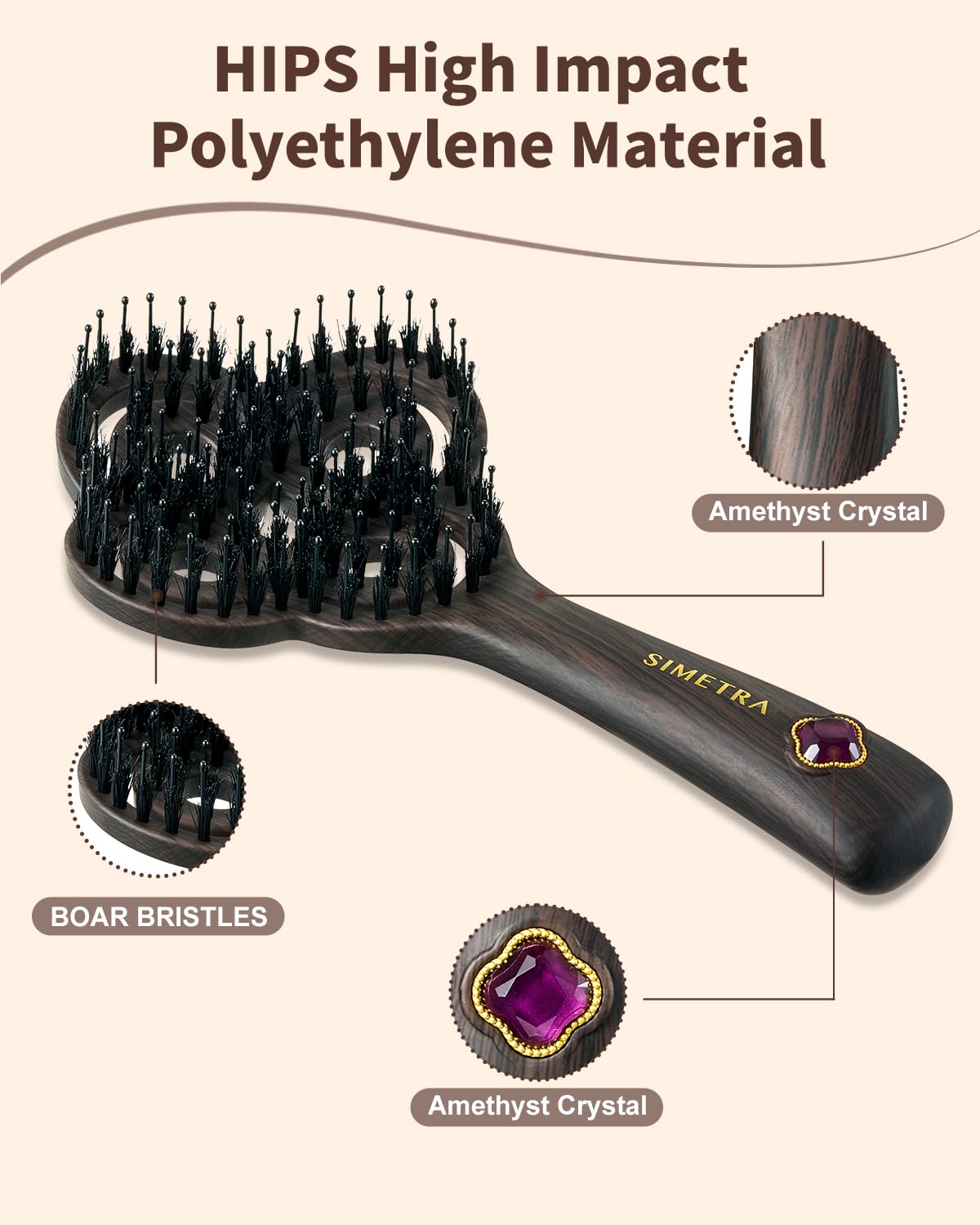 Brosse Malicali avec incrustation d'ametyste pour un design élégant et naturel