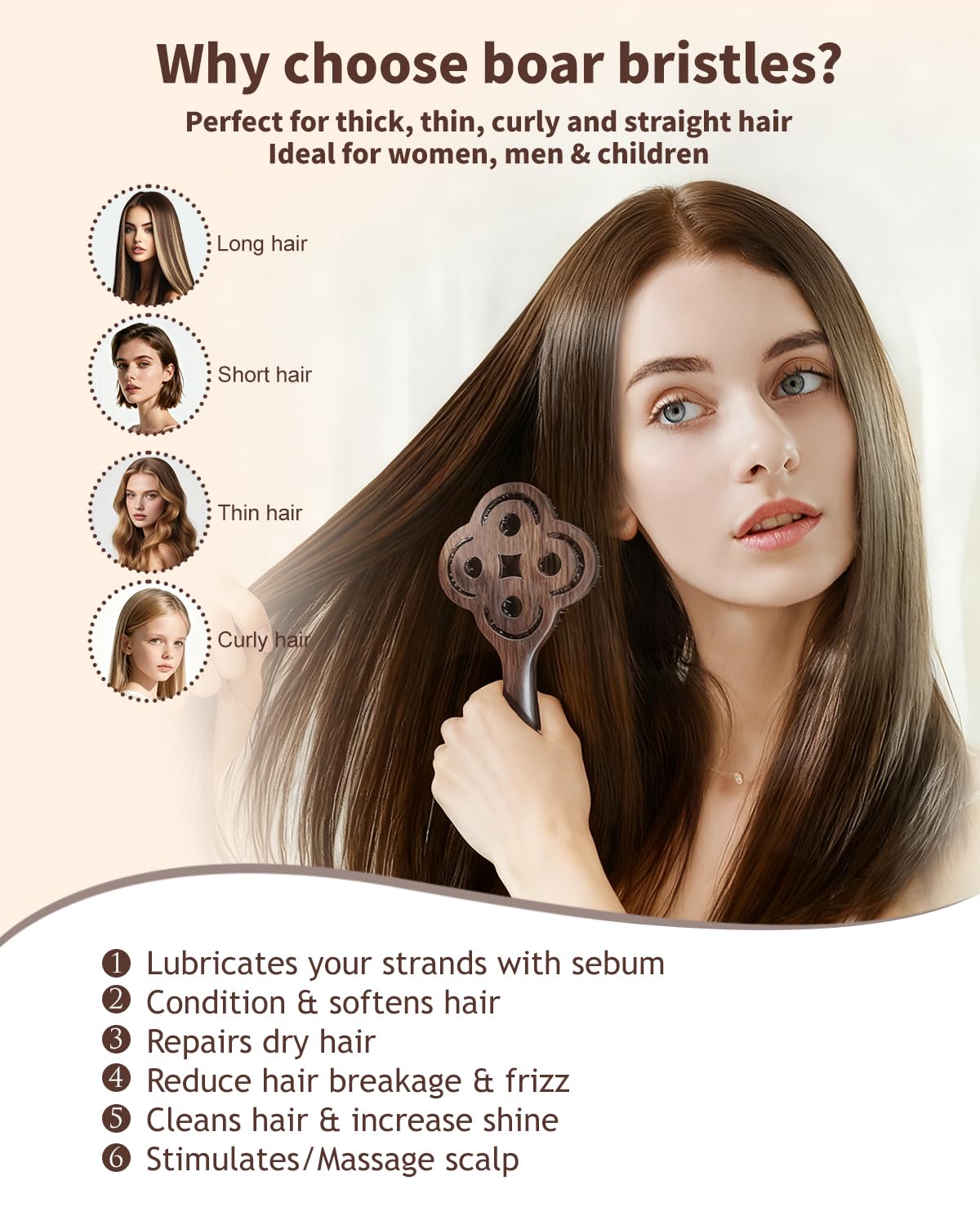 Brosse idéale pour cheveux mouillés et secs, démêlage en douceur