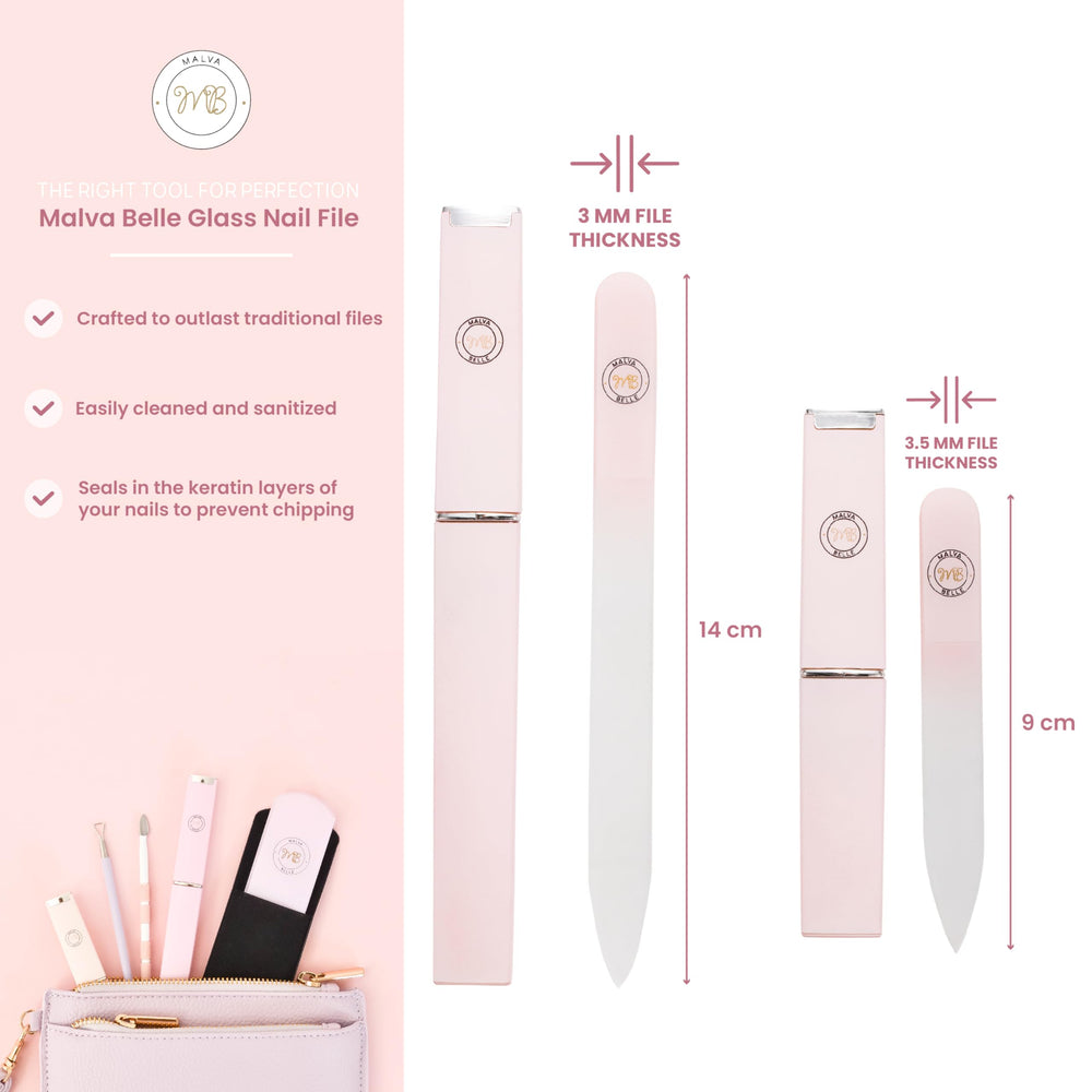 Surface double-face en verre cristal Malva Belle pour des ongles lisses.