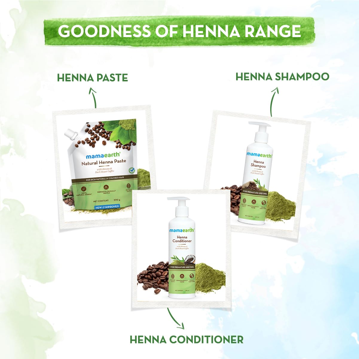Mamaearth Henna Pâte brillance et santé des cheveux après coloration naturelle.